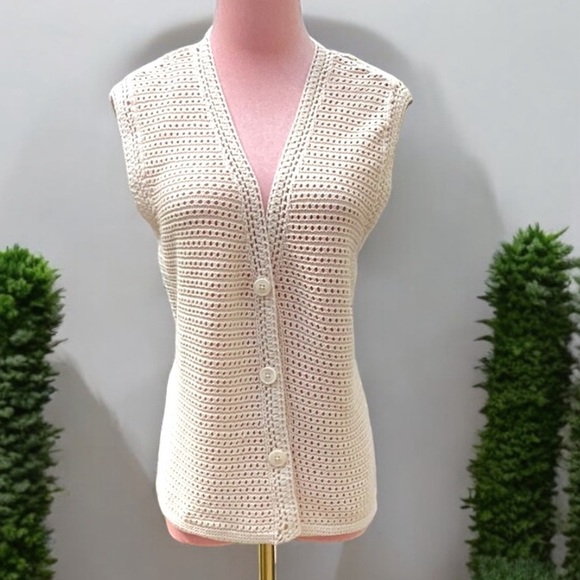 SINCERELY JULES NWT 2 PIECE SET CROCHET FLARE PANTS OFF WHITE WOMENS MEDIUM - Picture 3 of 10